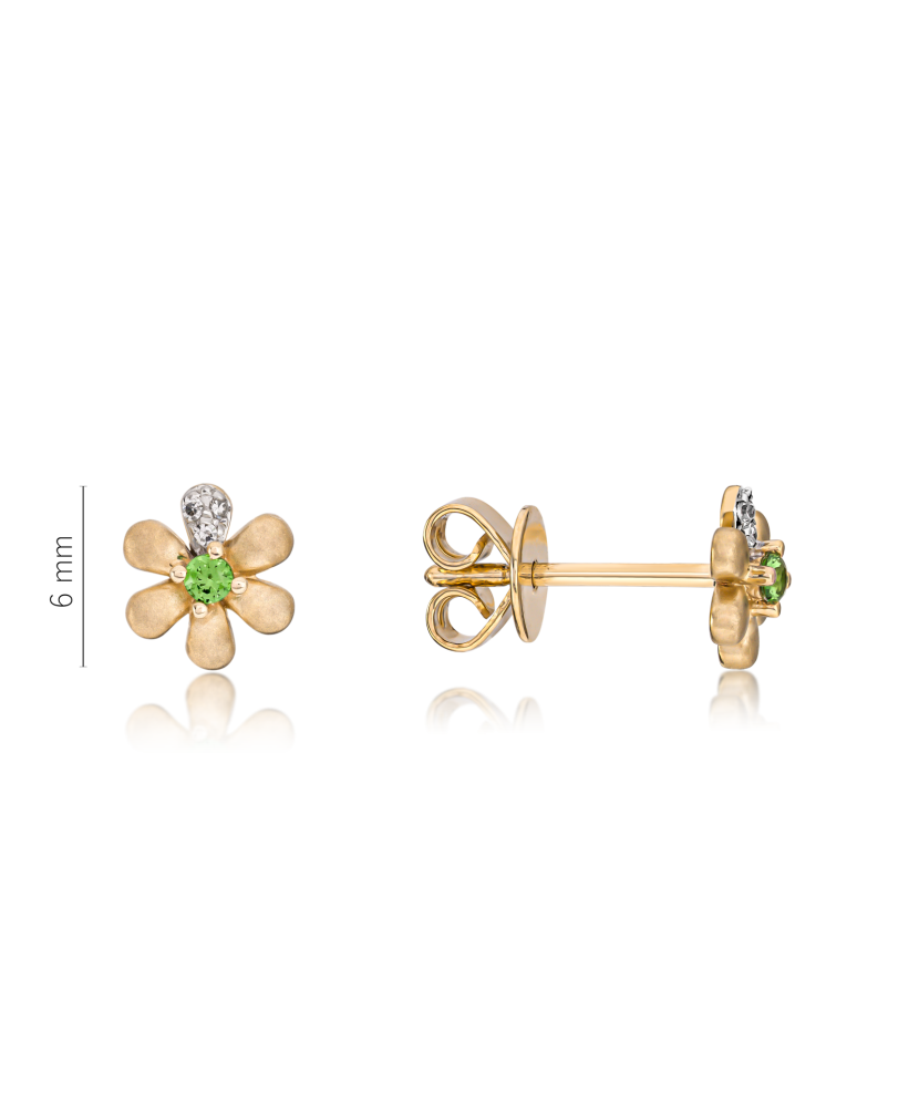Yellow gold earrings with diamonds and green garnet