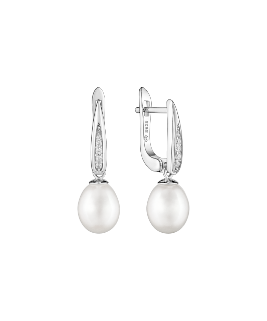 Hopeiset korvakorut helmillä ja zirkoneilla