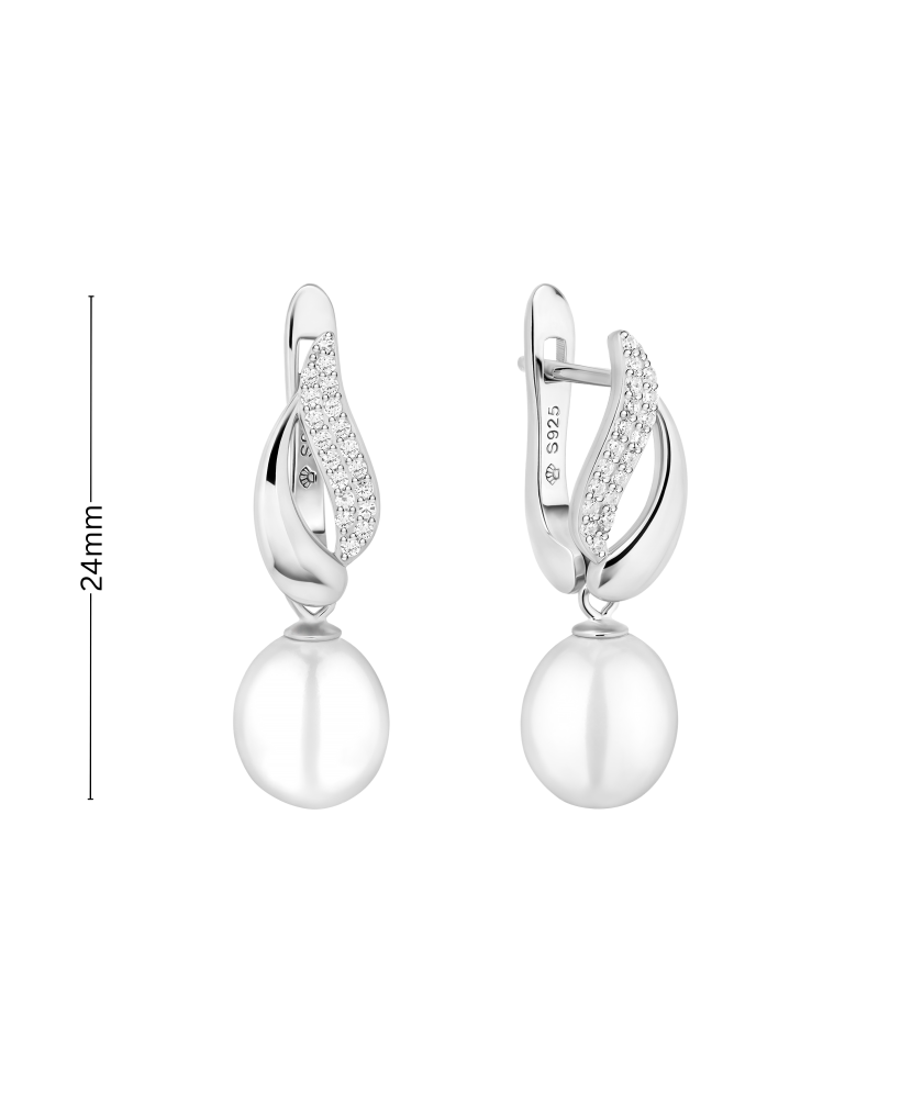 Sterling silver earrings with pearls and zircons