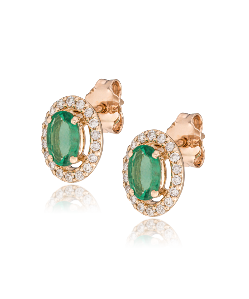 Gold earrings with emeralds and diamonds