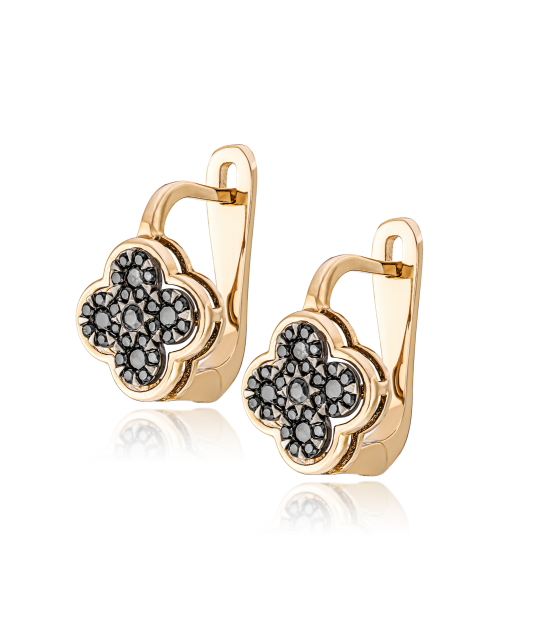 Gold earrings with black diamonds