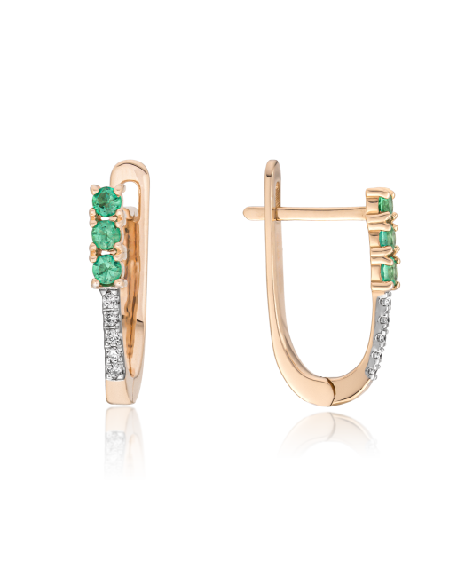 Gold earrings with emeralds and diamonds
