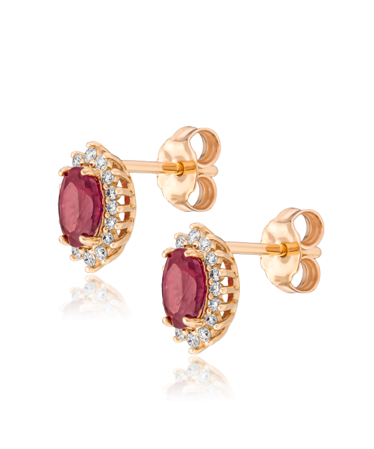 Gold earrings with diamonds and rubies