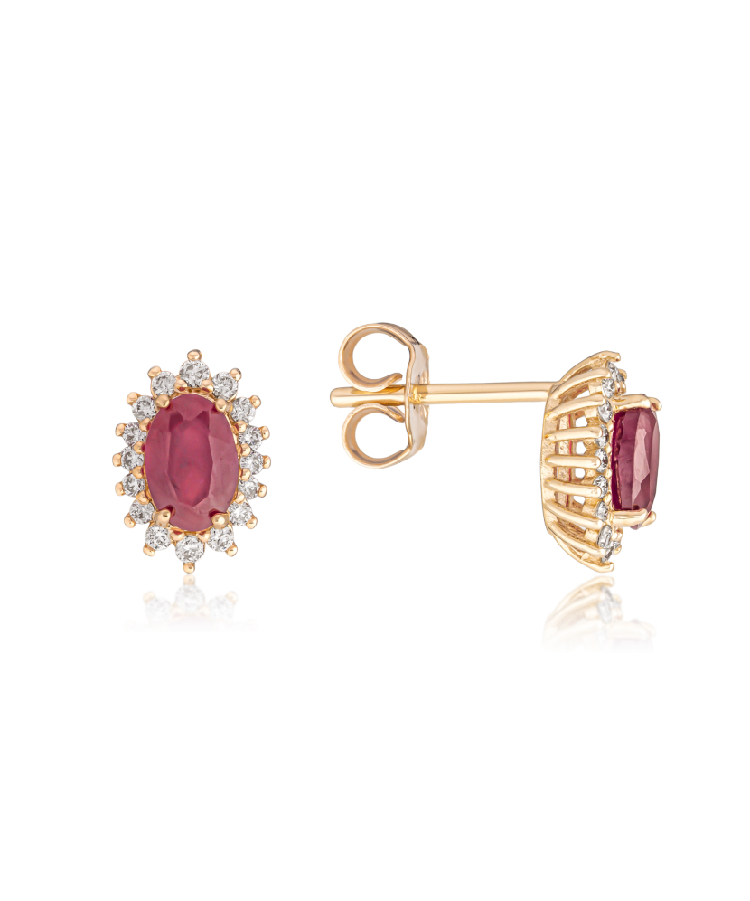 Gold earrings with diamonds and rubies
