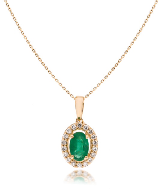 Gold chain with emerald and diamond pendant