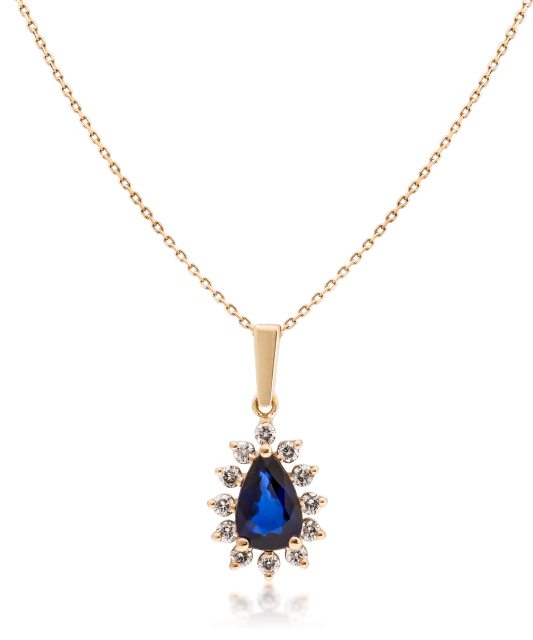 Gold chain with sapphire and diamond pendant