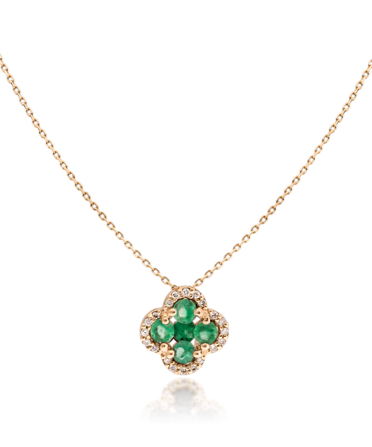 Gold chain with emerald and diamond pendant