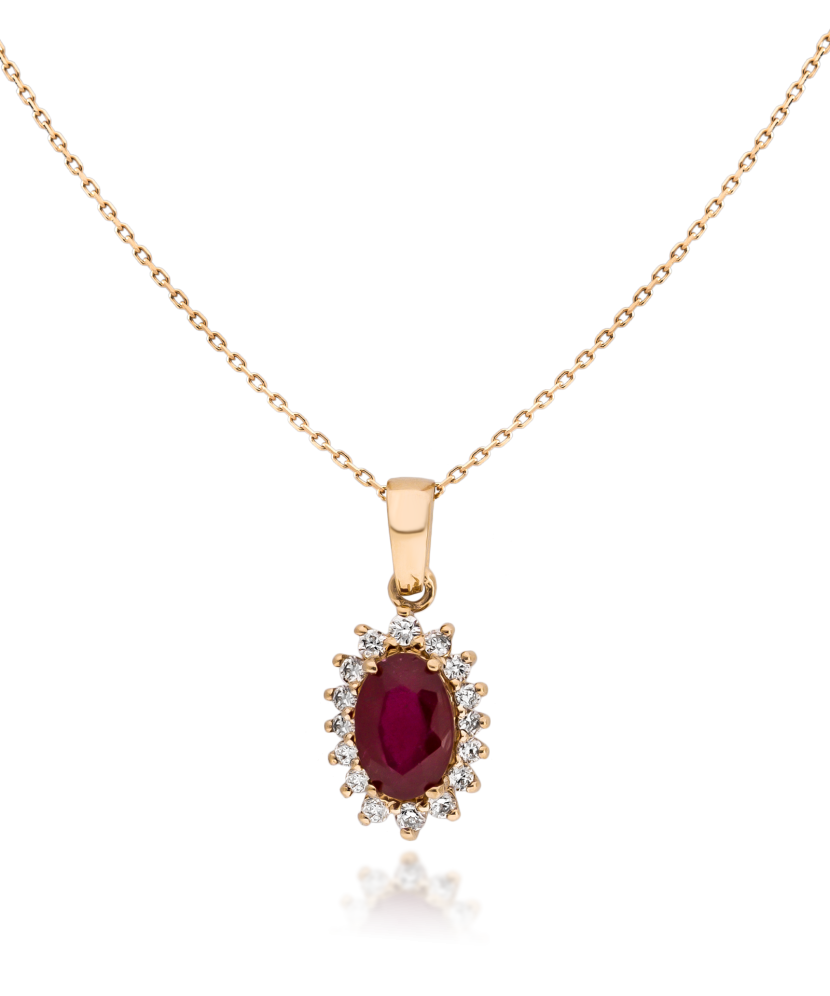Gold chain with ruby and diamond pendant
