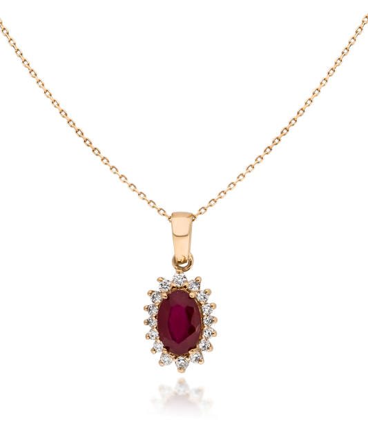 Gold chain with ruby and diamond pendant