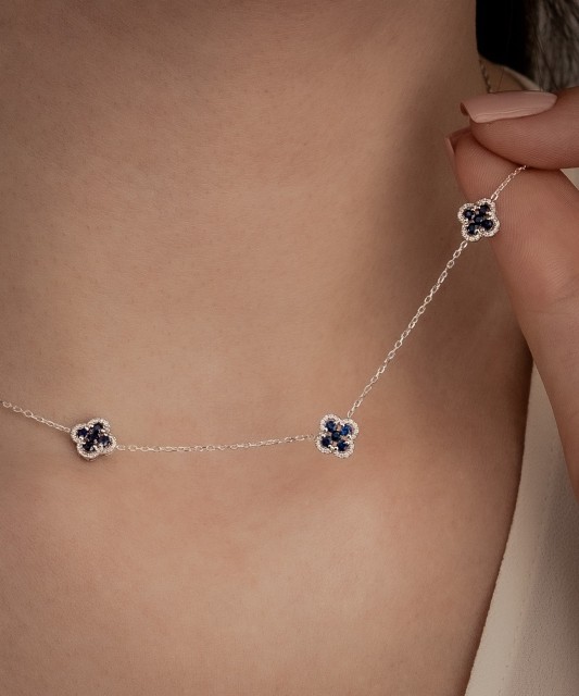 White gold chain with sapphires and diamonds