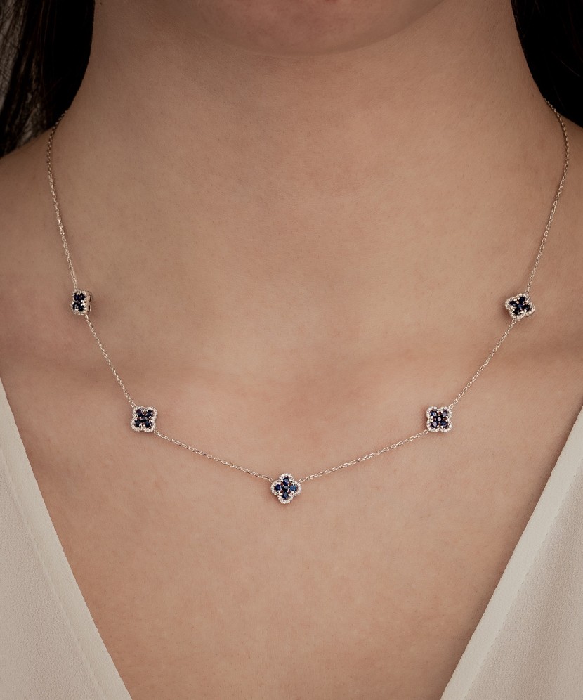 White gold chain with sapphires and diamonds