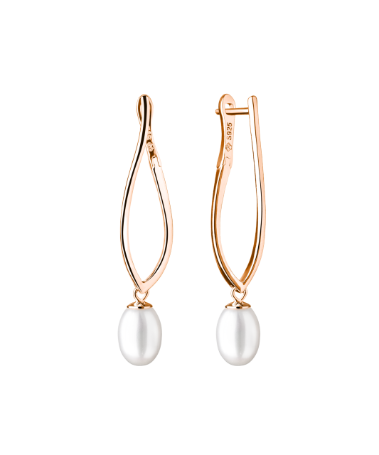 Gilded sterling silver earrings with natural pearl