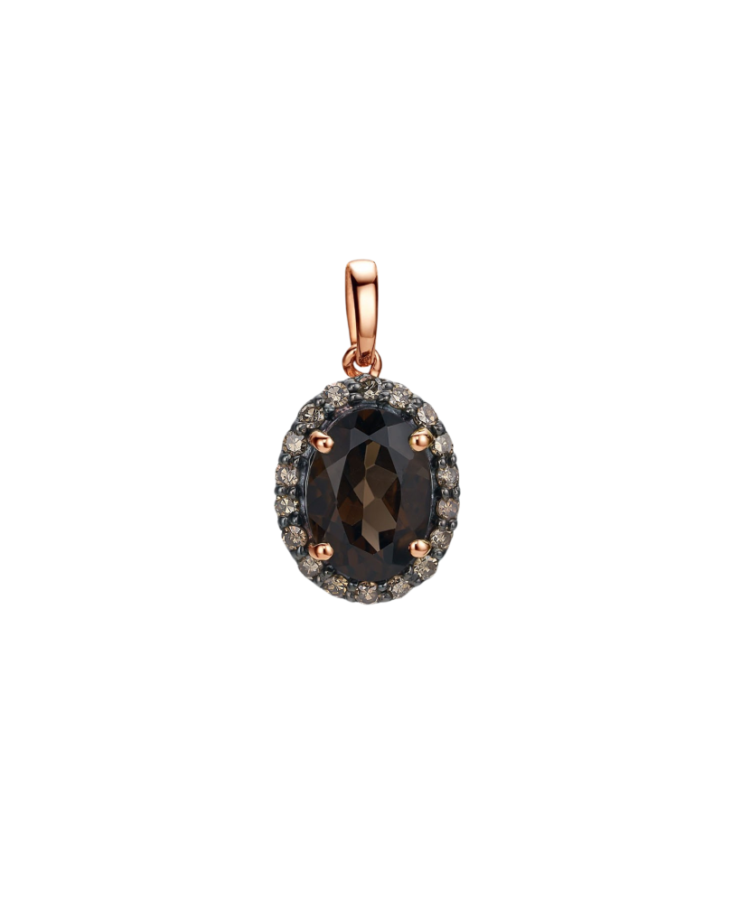 Gold pendant with diamonds and smoky quartz