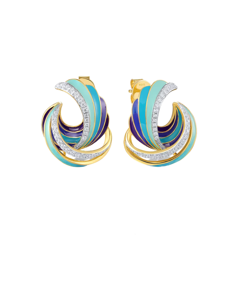 Kultaahopeiset korvakorut emalilla ja zirkoneilla