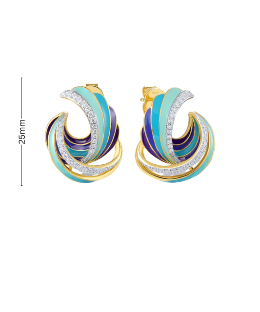 Kultaahopeiset korvakorut emalilla ja zirkoneilla