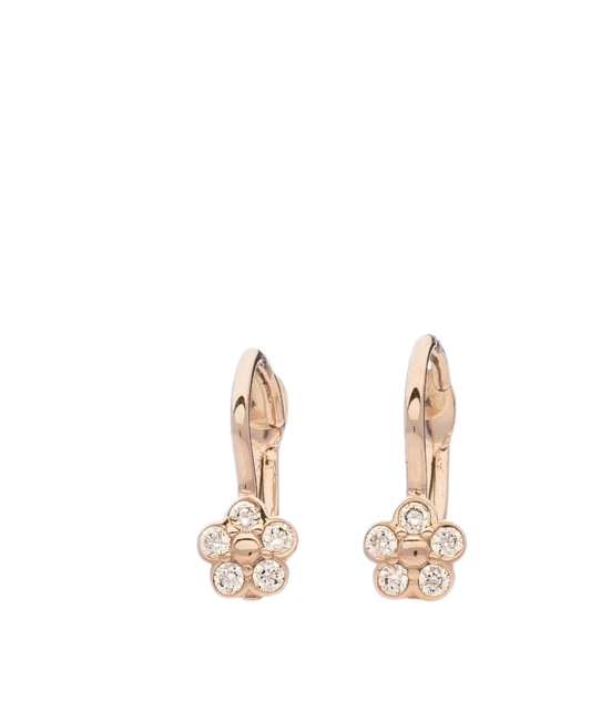 Gold children's earrings with zircons "flowers"