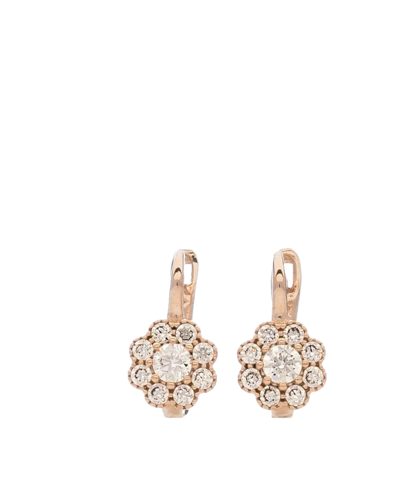 Gold children's earrings with zircons "flowers"