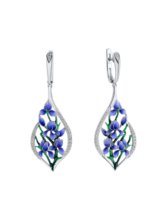 Sterling silver earrings with zircons and enamel