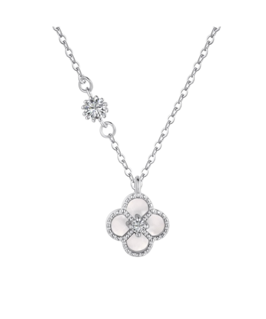 Sterling Silver chain with zircons and mother-of-pearl