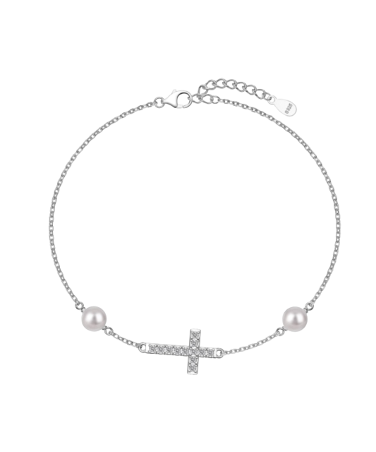 Sterling Silver bracelet with pearl and zircons