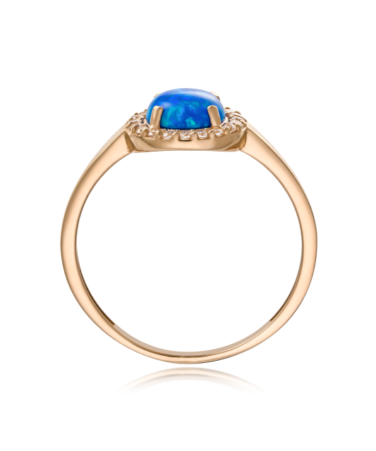 Gold ring with zircons and opal