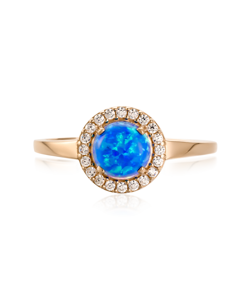 Gold ring with zircons and opal