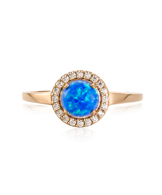 Gold ring with zircons and opal