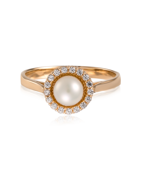 Gold ring with pearl and zircons