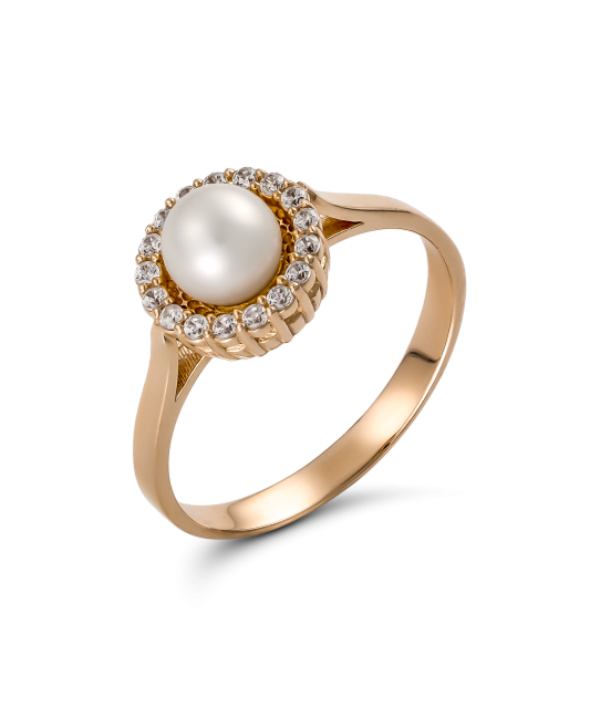 Gold ring with pearl and zircons