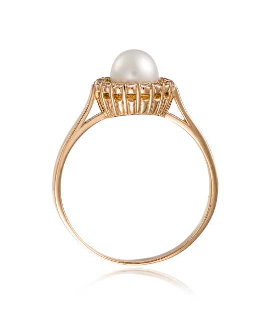 Gold ring with pearl and zircons