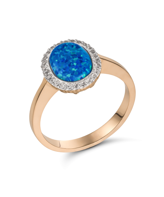 Gold ring with zircons and opal