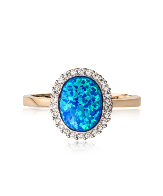 Gold ring with zircons and opal
