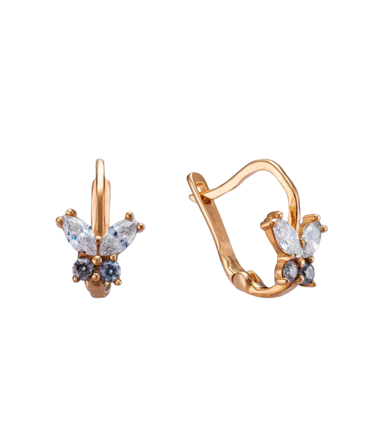 Gold children's earrings with zircons "butterfly"