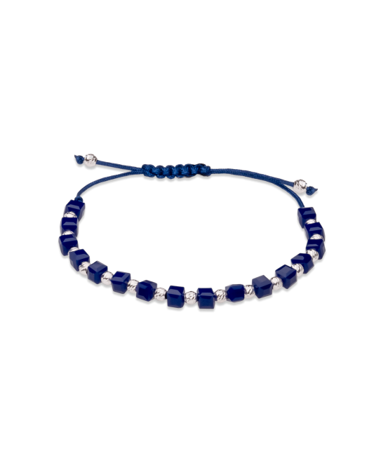 Black string bracelet with silver and onyxes