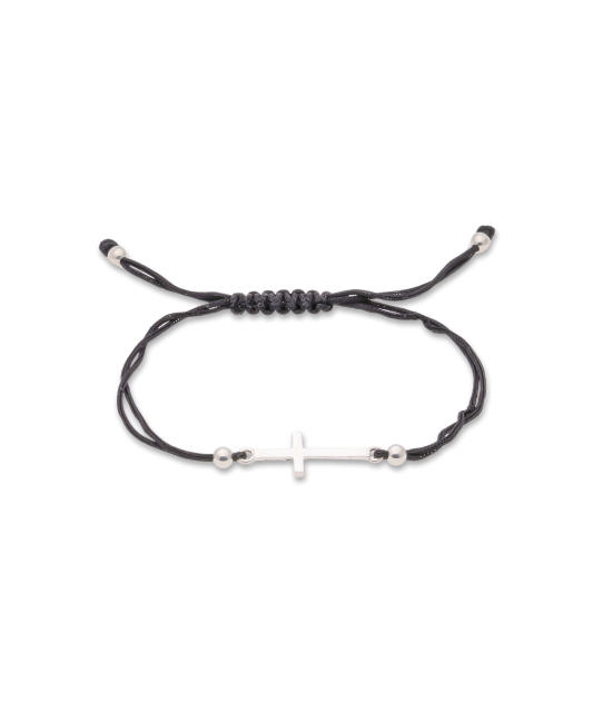 Black string bracelet with a silver pendant