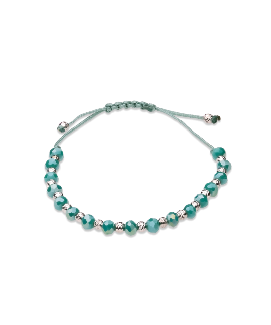 Black string bracelet with silver and onyxes