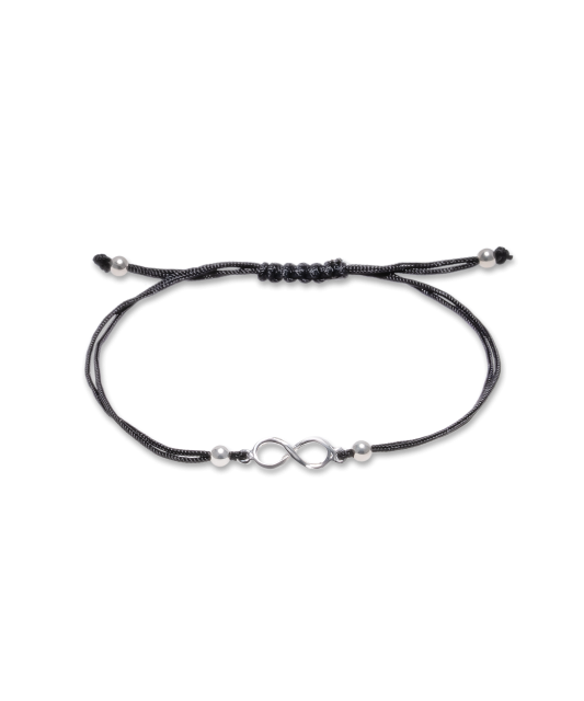 Black string bracelet with a silver pendant