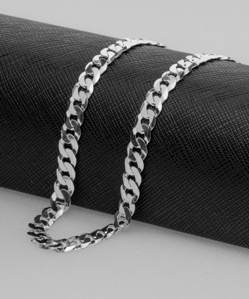 Sterling silver chain plated with rhodium "Curb" 6.7mm