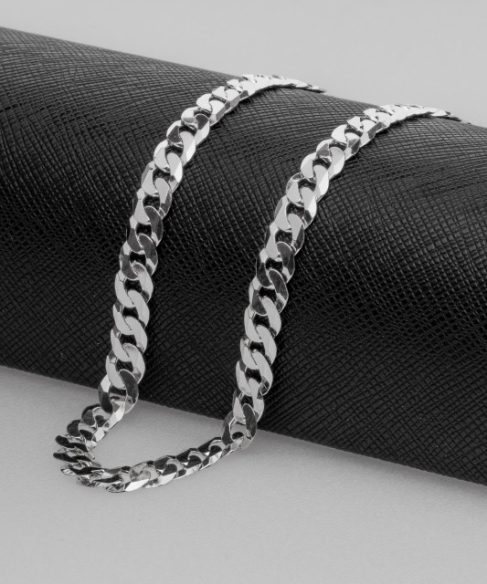 Sterling silver chain plated with rhodium "Curb" 6.7mm