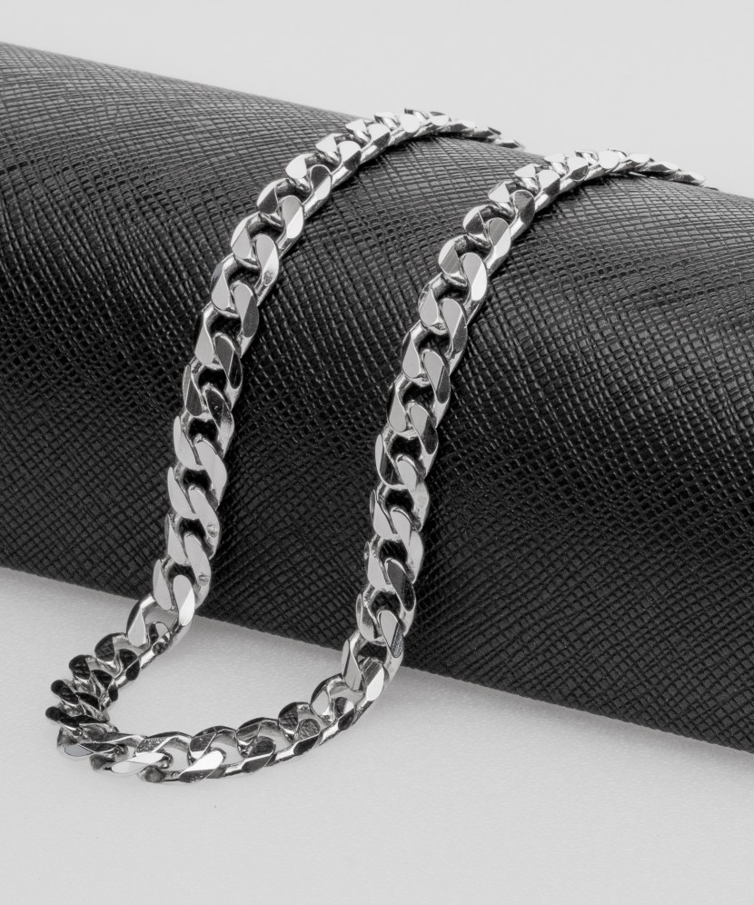 Sterling silver chain plated with rhodium "Curb" 6.9mm