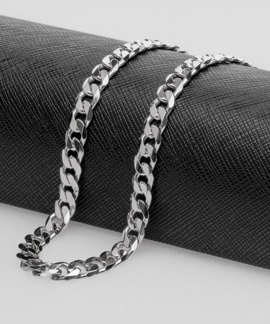 Sterling silver chain plated with rhodium "Curb" 6.9mm