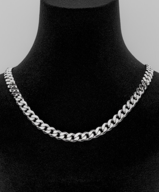 Sterling silver chain plated with rhodium "Curb" 6.9mm