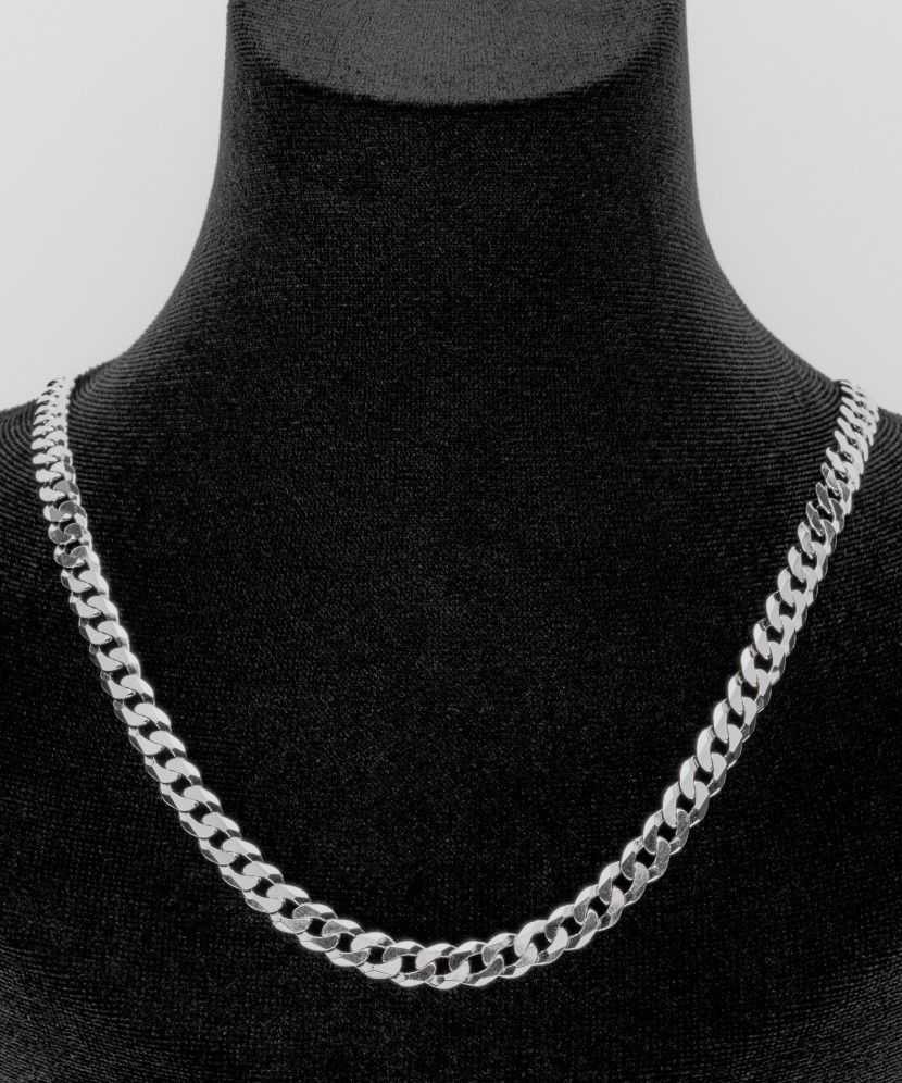 Sterling silver chain plated with rhodium "Curb" 6mm