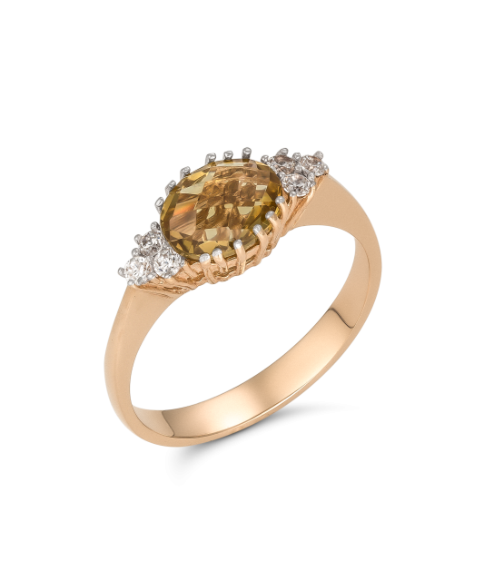 Gold ring with sultanite and zircons
