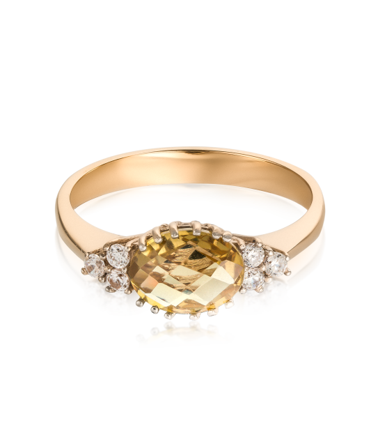 Gold ring with sultanite and zircons