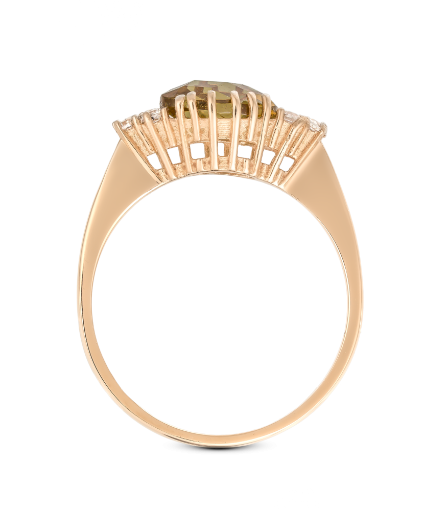 Gold ring with sultanite and zircons