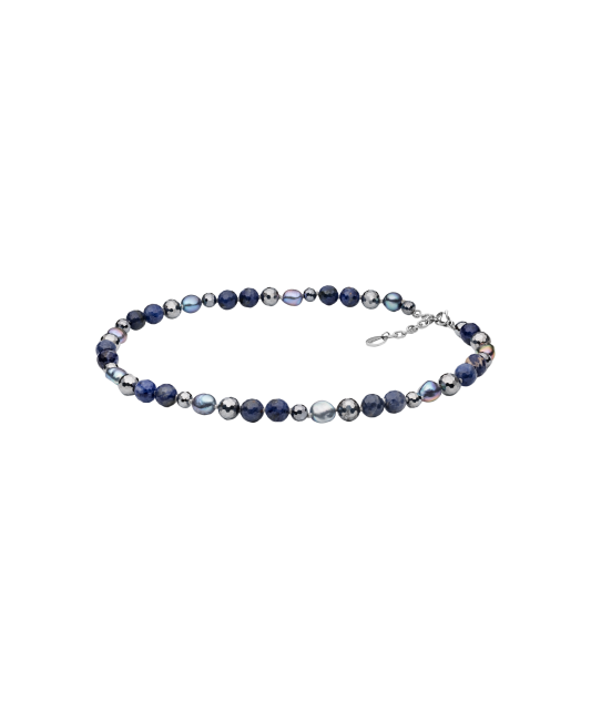 Necklace with teracher, pearls and sodalite
