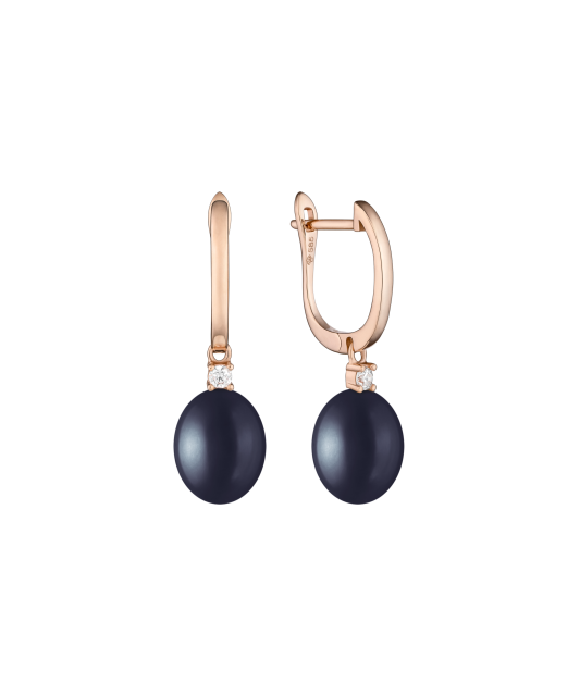Gold earrings with pearls and zircons