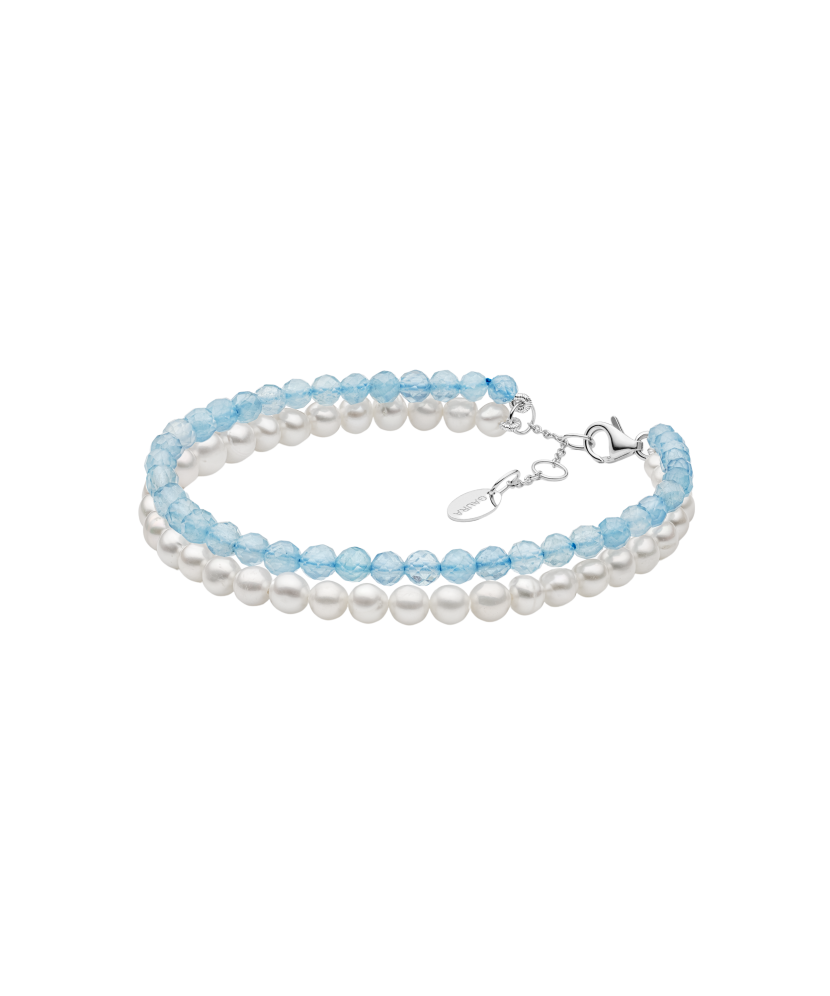 Bracelet with aquamarines, pearls and silver
