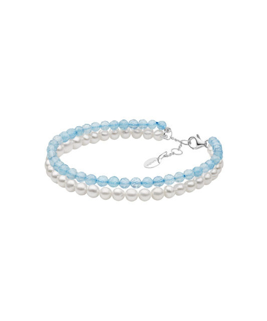 Bracelet with aquamarines, pearls and silver